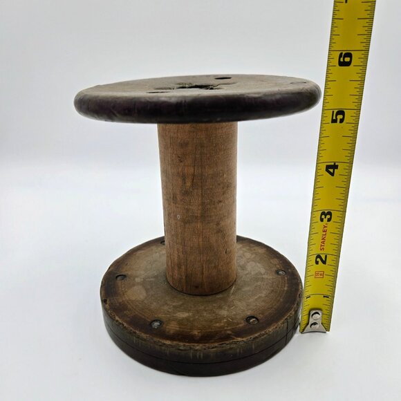 Wood Spool Vintage Primitive Wooden Thread Silk Wool Textile Industrial Bobbin - Picture 2 of 11
